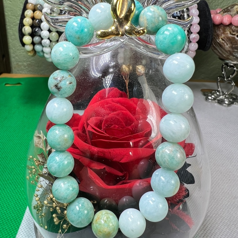 9mm Amazonite Beaded Bracelet 6.5” Natural Crystal Quartz Stone